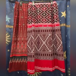 Two (2) Thai- Style Elegant Red Patterned Skirts New Never Worn